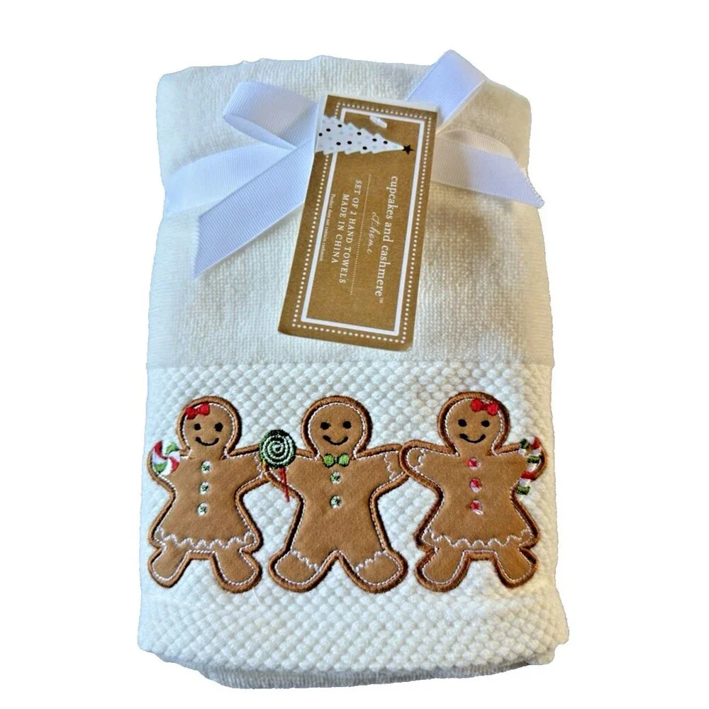 Cupcakes and Cashmere Christmas Gingerbread Hand Towels Holiday Set of 2 Ivory